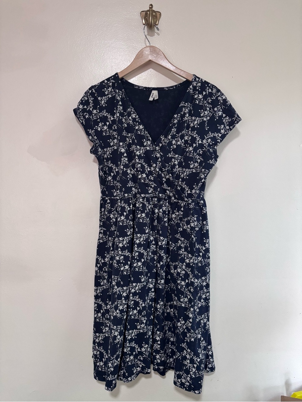 Pact Navy White Floral V-Neck Fit & Flare Dress XL